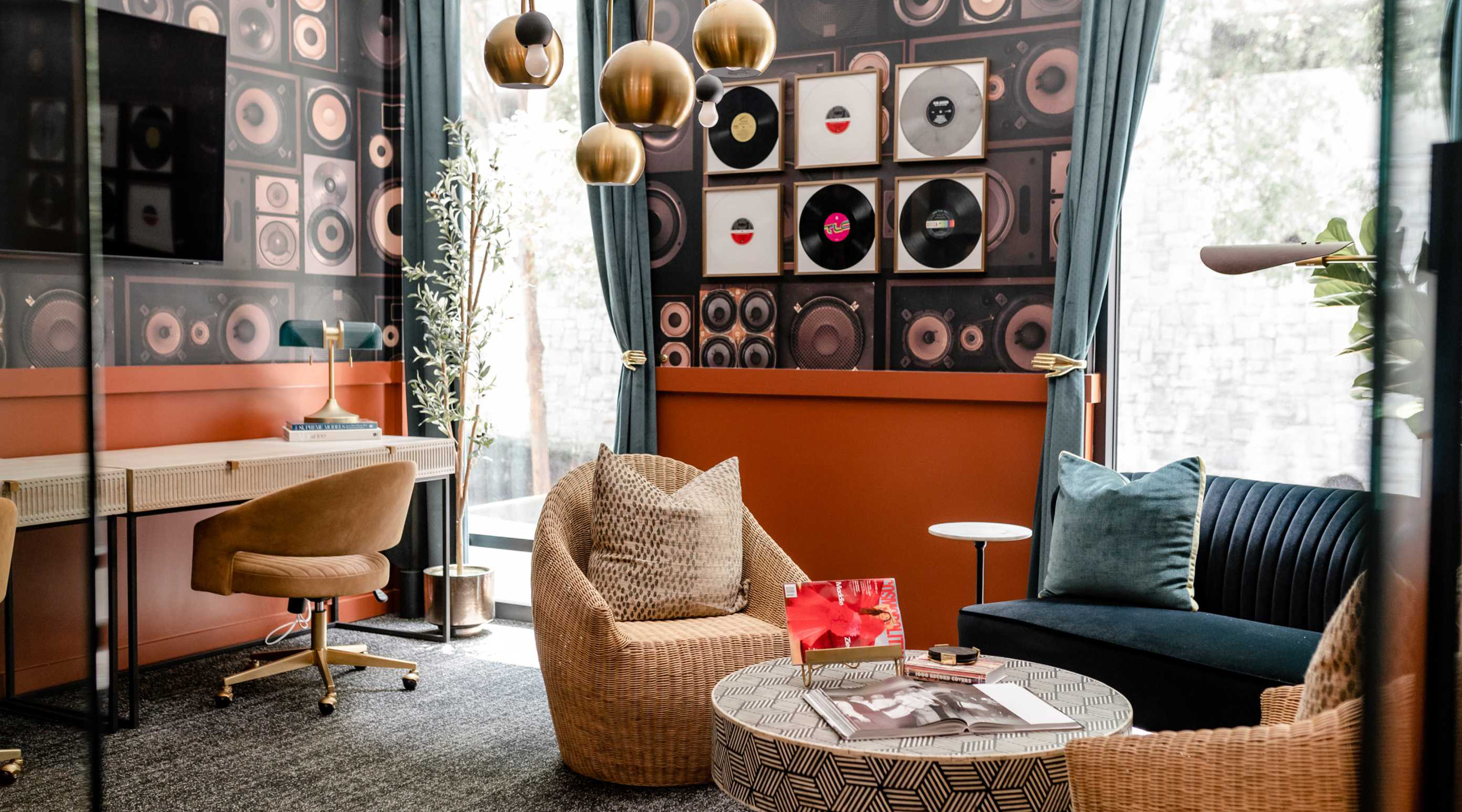 A music-themed lounge